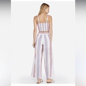 ▶️ Express ◀️ Linen Blend Matching Set, Crop smocked bow tank, high waist pants